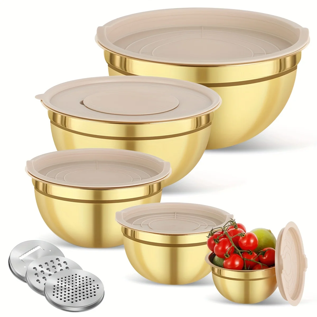 Kitchen Baking Bowls - 뚜껑과 샤프너가 포함된 10피스 골드 스테인리스