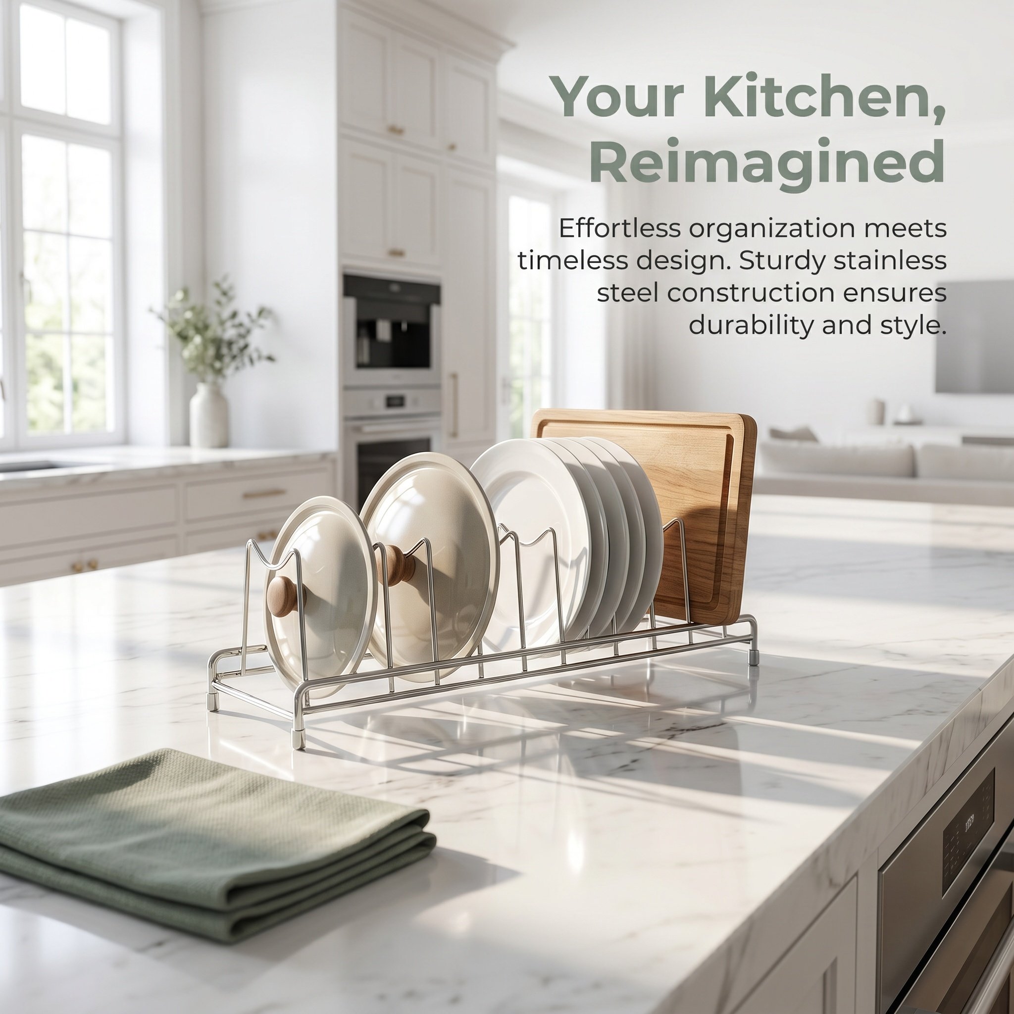 Kitchen Baking Sheet Organizer - 스테인리스 냄비 뚜껑 정리대 9칸 냄비