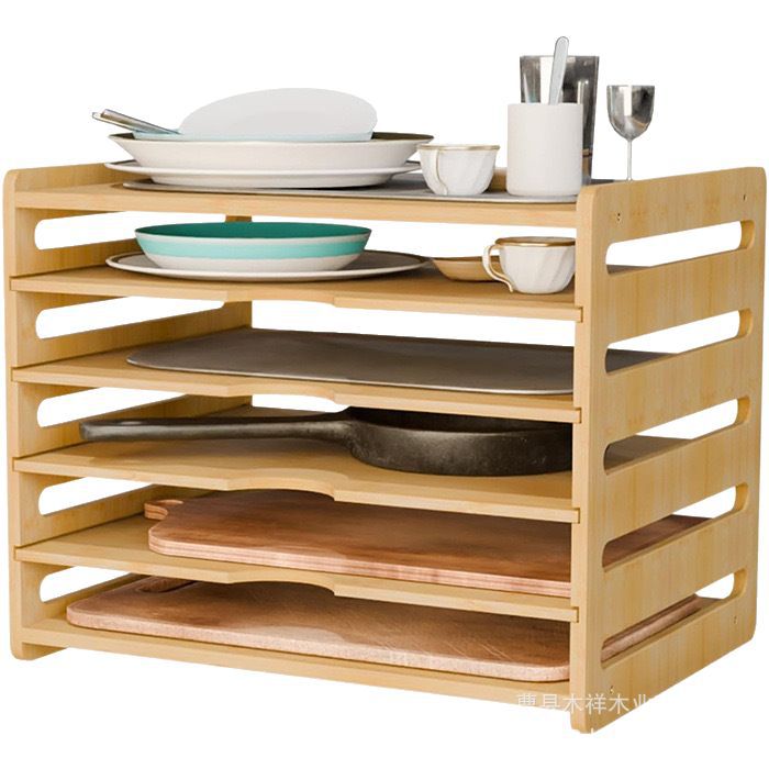 Kitchen Baking Sheet Organizer - 원목 주방 수납장 다층 식기 정리대