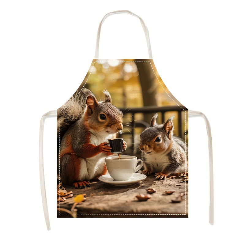 Kitchen Baking Area Ideas - 린넨 앞치마 다람쥐 커피 장면 프린트