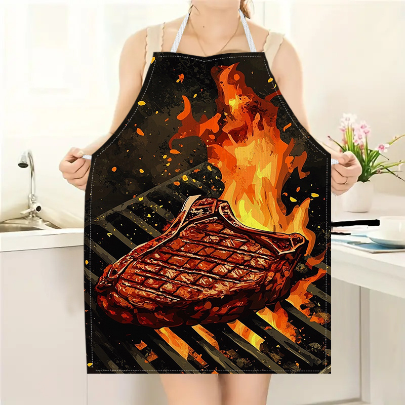 Kitchen Baking Area Ideas - 불꽃 그릴 프린트가 있는 바베큐 스테이크