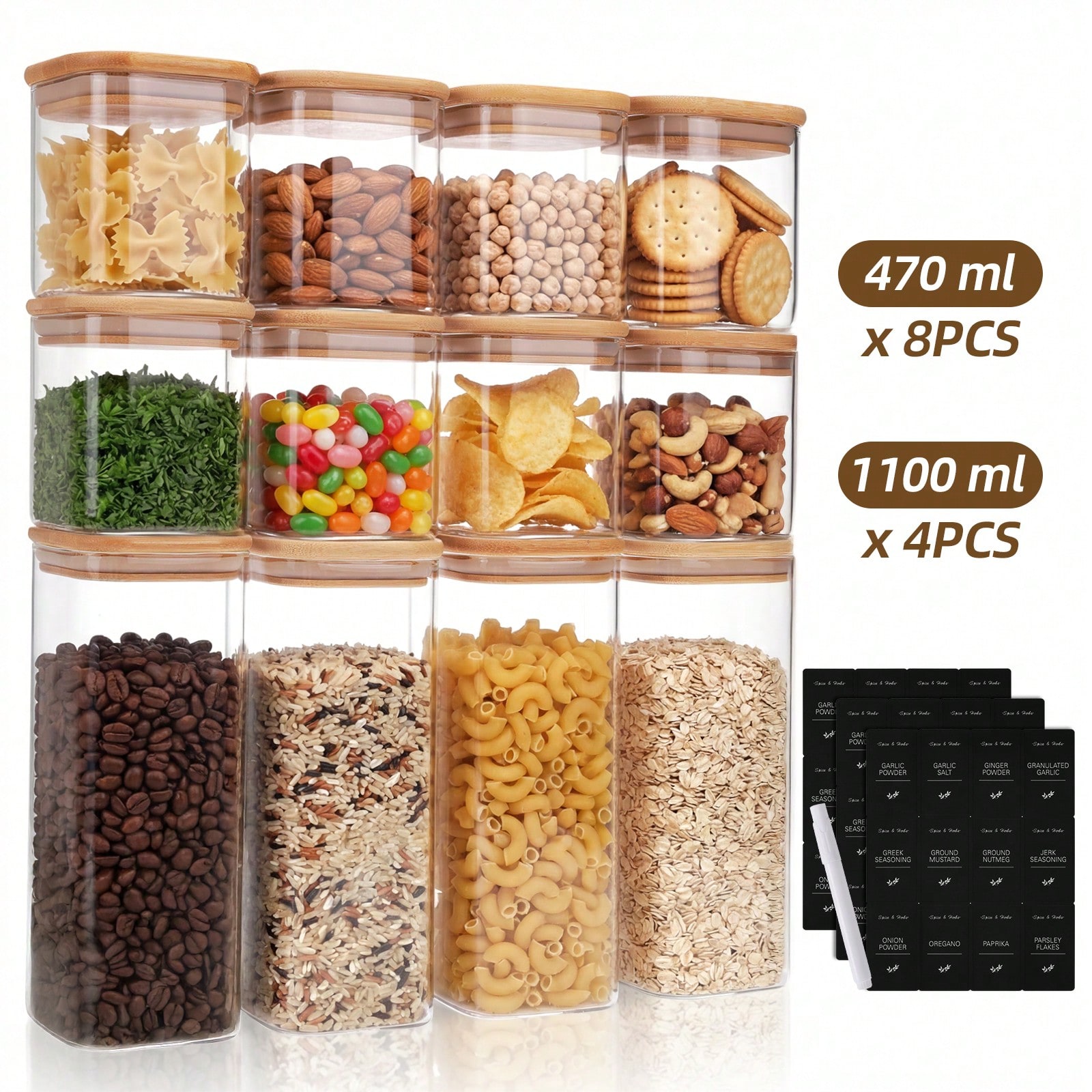 Kitchen Baking Canisters - Tomnk 12개 유리 식품 보관 용기(뚜껑