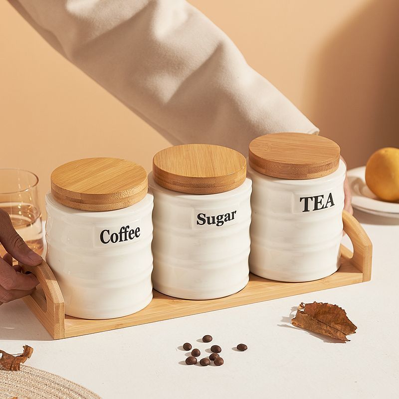 세라믹 보관 용기 3종 세트(대나무 뚜껑 포함) - 커 - Kitchen Baking Canisters 리뷰 및 가격
