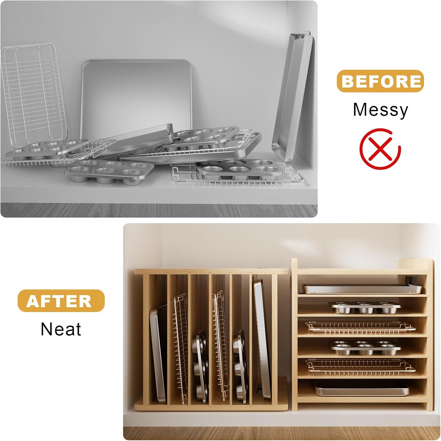 나무 베이킹 트레이 디바이더 정리함, 수직 쿠키 시트, - Kitchen Baking Sheet Organizer 리뷰 및 가격