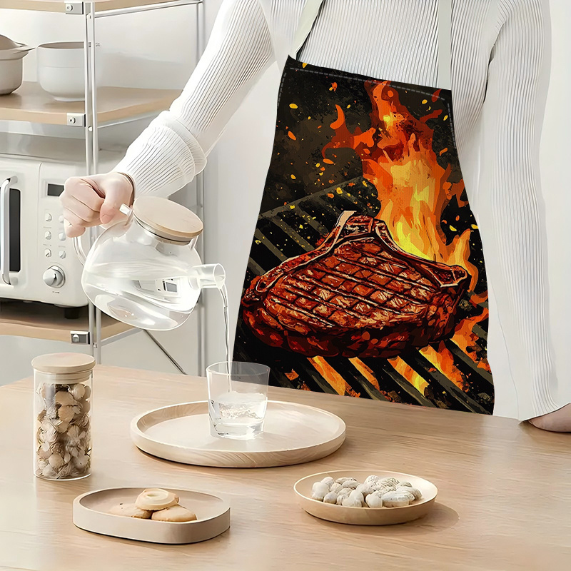 불꽃 그릴 프린트가 있는 바베큐 스테이크 앞치마 1개, - Kitchen Baking Area Ideas 리뷰 및 가격
