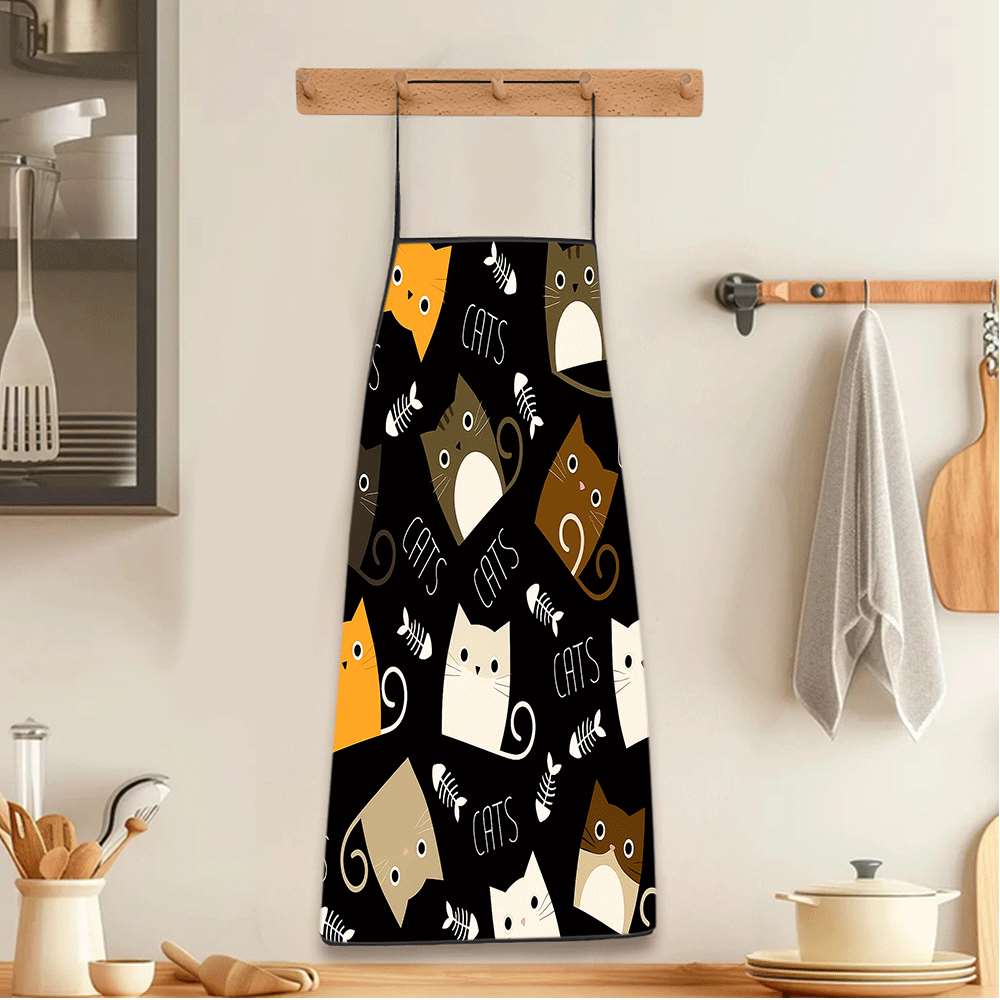 재미있는 만화 테마 앞치마 1개, 귀여운 고양이와 생선 - Kitchen Baking Area Ideas 리뷰 및 가격