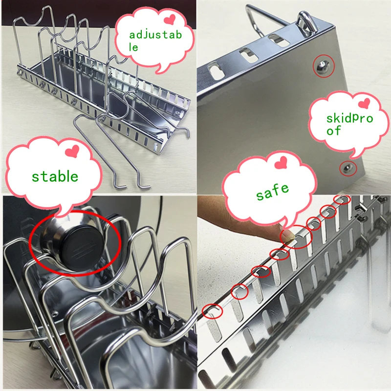 304 스테인레스 스틸 조절 랙, 냄비 뚜껑 및 팬 선 - Kitchen Baking Pan Organizer 리뷰 및 가격